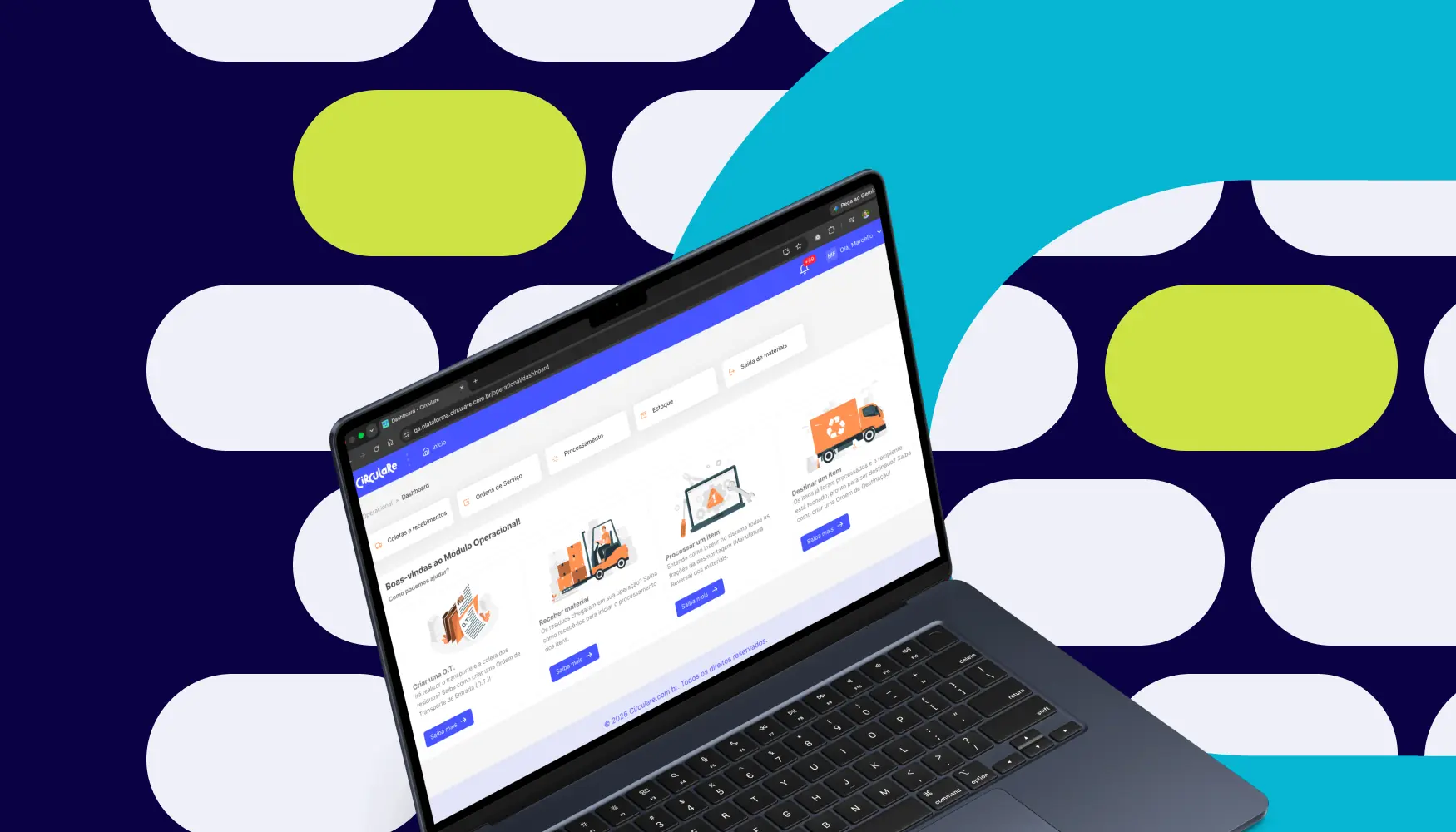 Plataforma Circulare aberta em um notebook