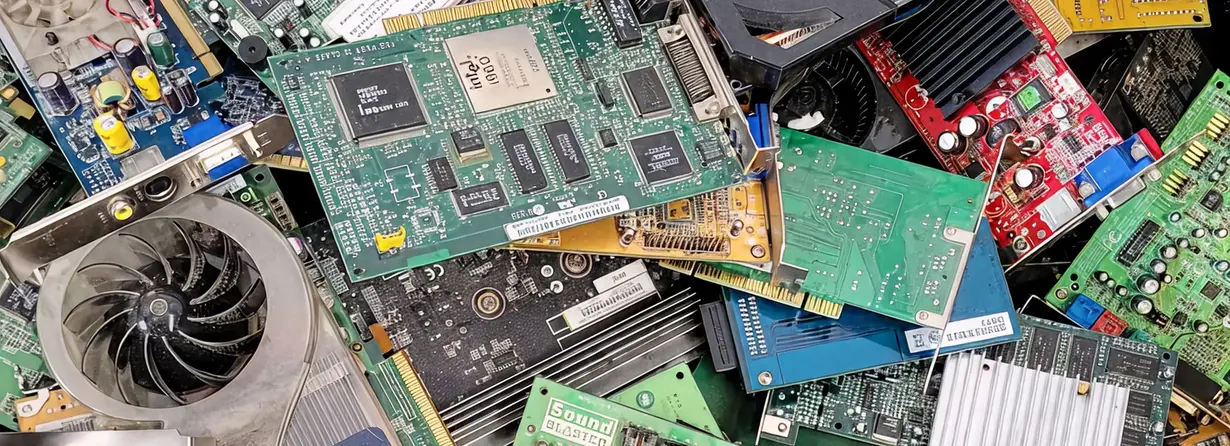 Placas de circuito e componentes eletrônicos separados para mineração urbana