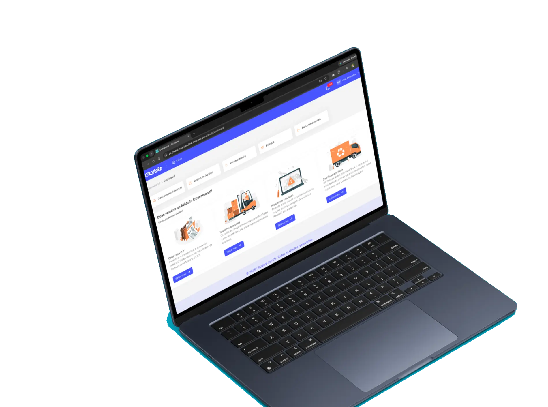 Plataforma Circulare aberta em um notebook